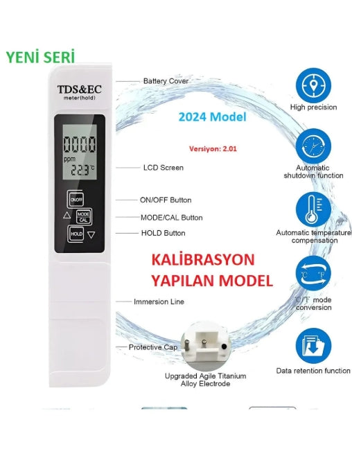 EC/PPM Metre TDS Ölçer-Su Kalitesi Ölçer( KALİBRASYON ÖZELLİKLİ)